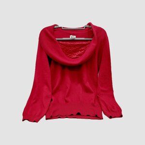 Red Knit Sweater Size XL Lace Insert Long Sleeves Cowl Neck Valentines Day